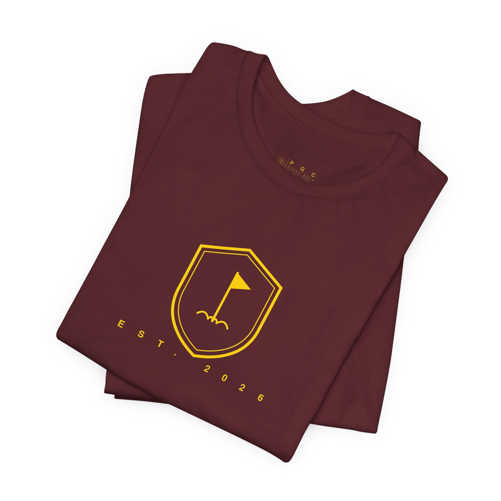 Minimalist Gold Golf Flag T-Shirt — Small Chest Emblem Tee for Golfers