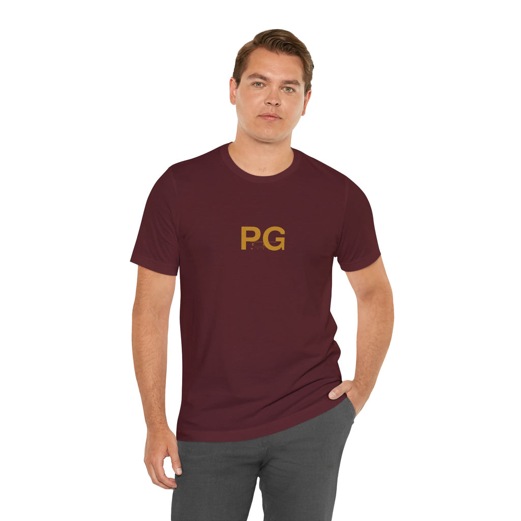 PG Minimalist White Tee — Gold Initials Casual T-Shirt