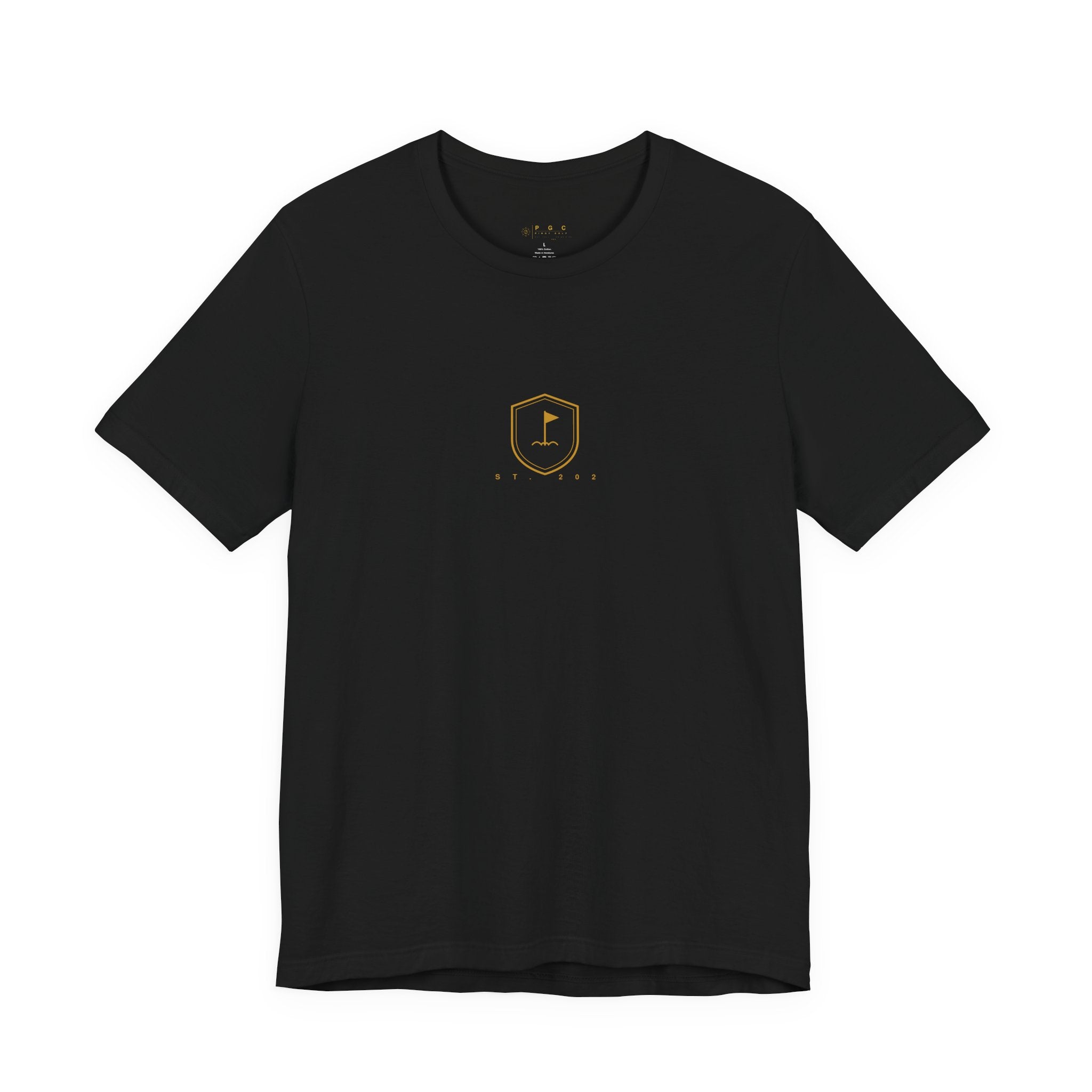 Minimalist Golf Flag T-Shirt — Small Hex Emblem Chest Tee