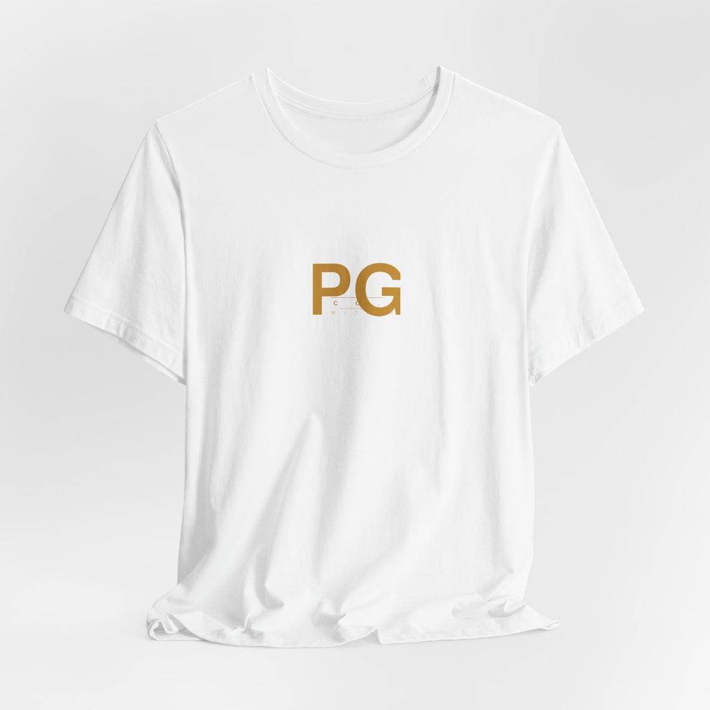 PG Minimalist White Tee — Gold Initials Casual T-Shirt