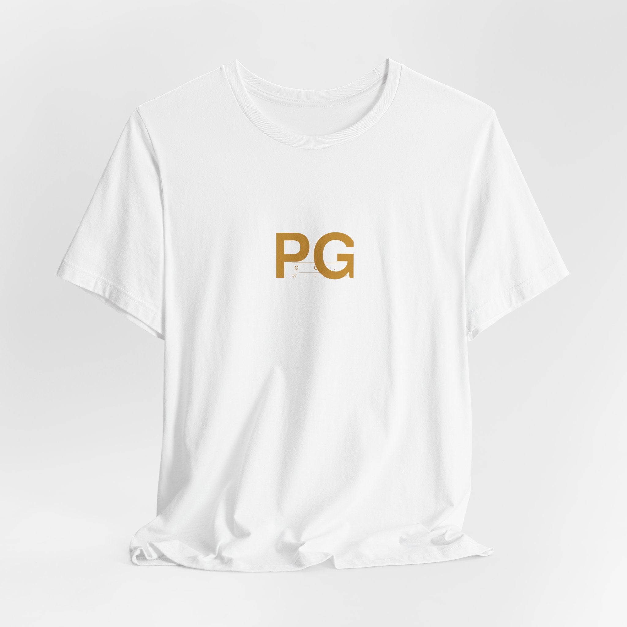 PG Minimalist White Tee — Gold Initials Casual T-Shirt
