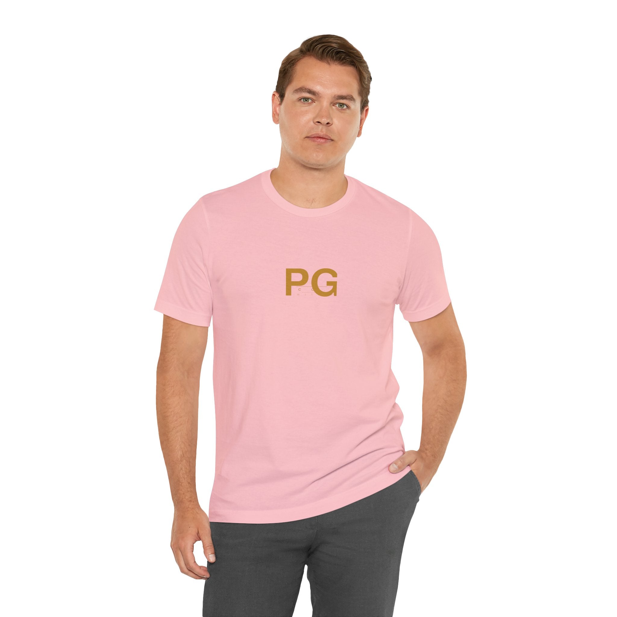 PG Minimalist White Tee — Gold Initials Casual T-Shirt