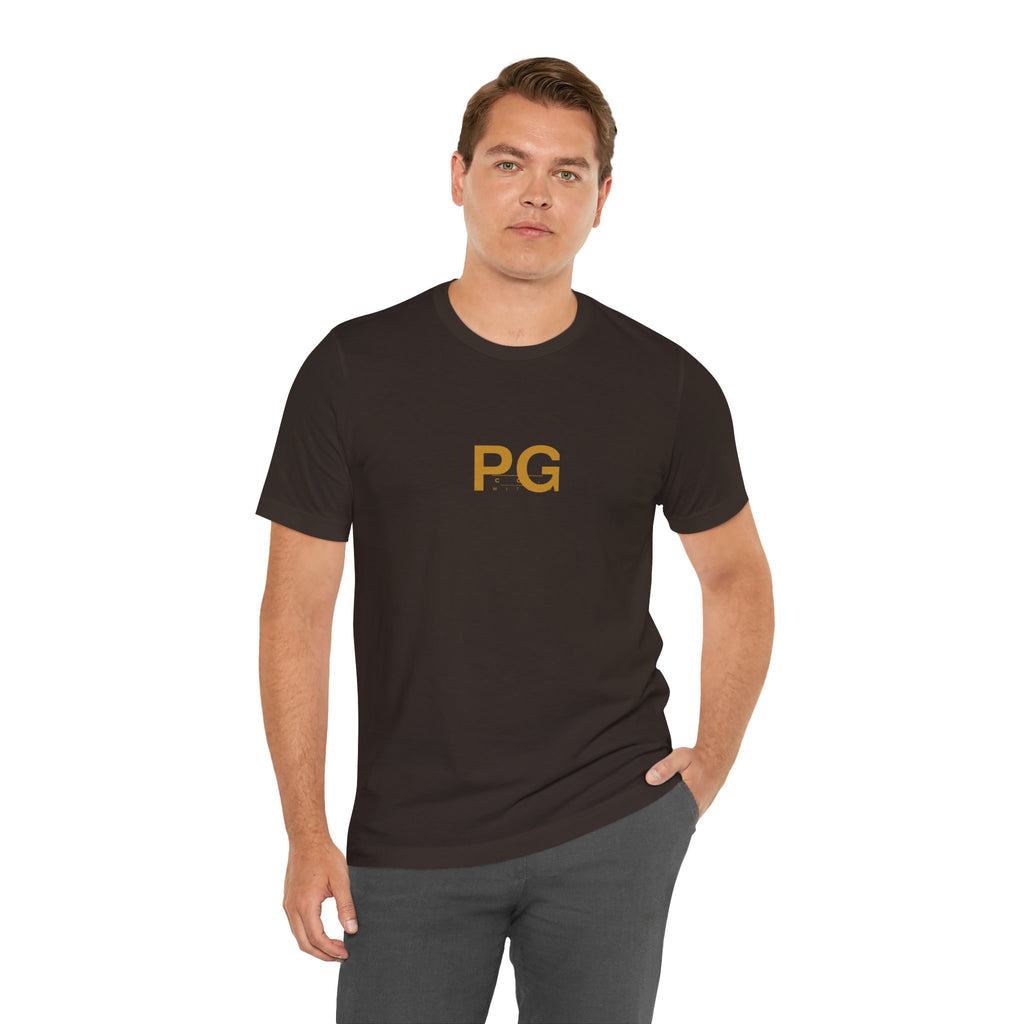 PG Minimalist White Tee — Gold Initials Casual T-Shirt