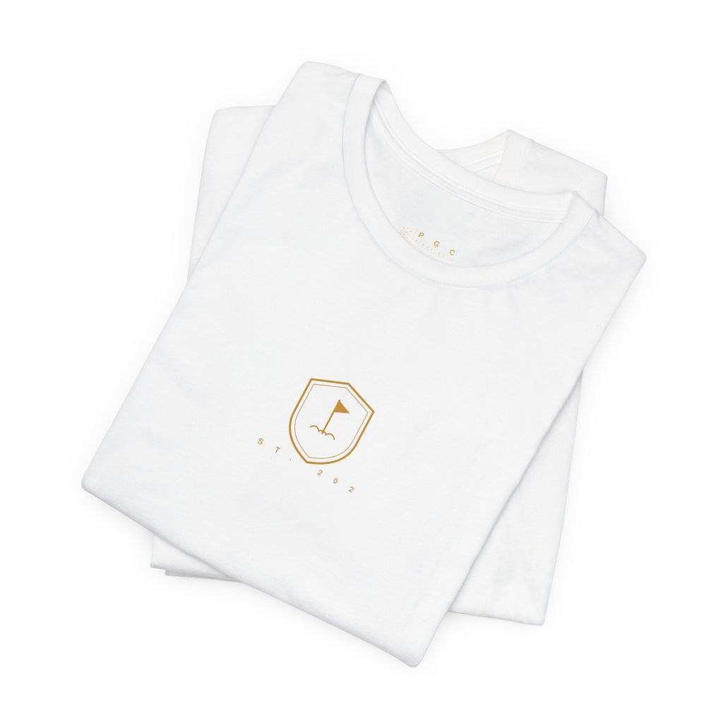 Minimalist Golf Flag T-Shirt — Small Hex Emblem Chest Tee