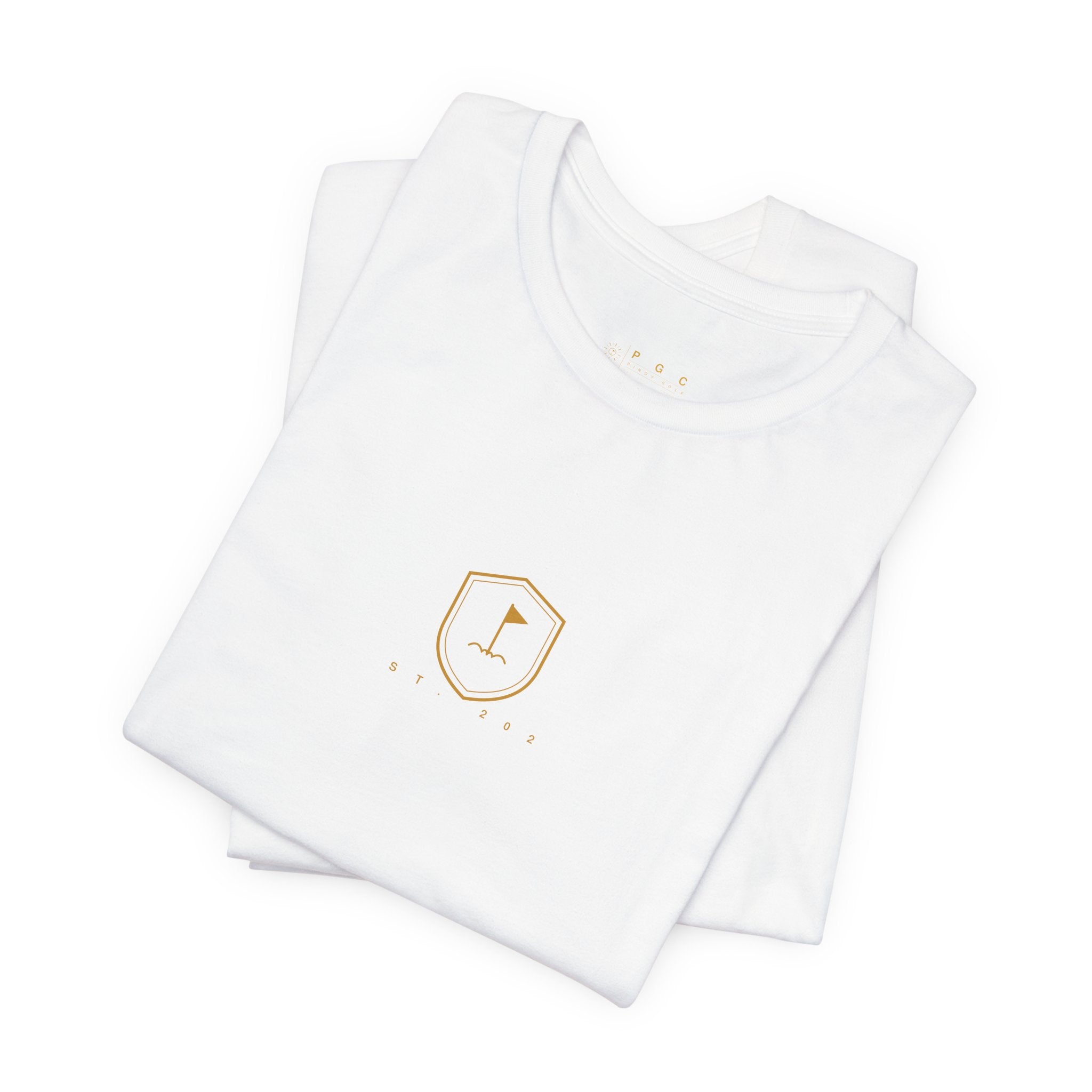 Minimalist Golf Flag T-Shirt — Small Hex Emblem Chest Tee