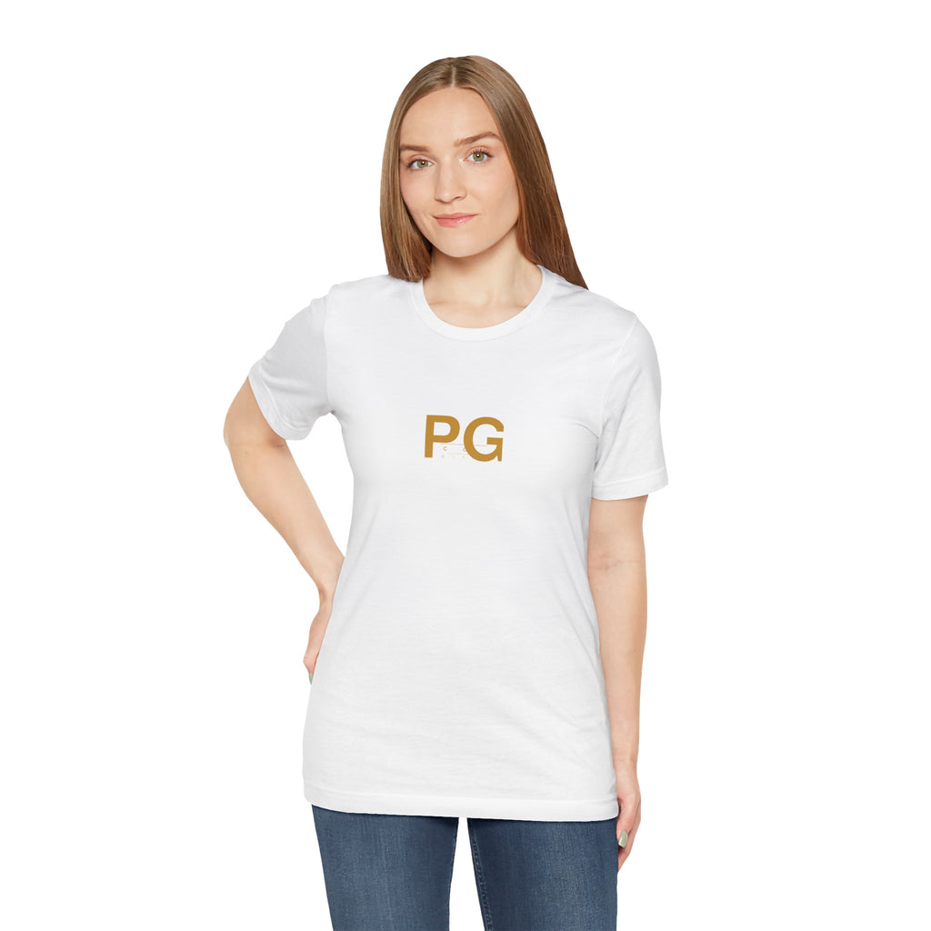 PG Minimalist White Tee — Gold Initials Casual T-Shirt