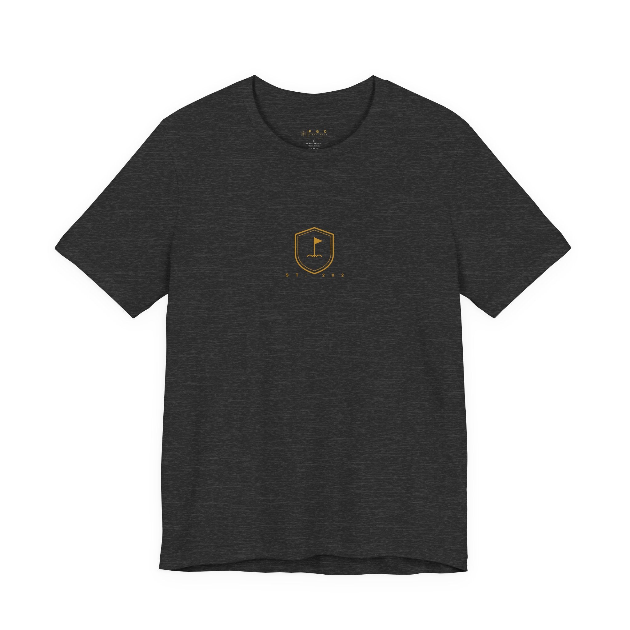 Minimalist Golf Flag T-Shirt — Small Hex Emblem Chest Tee