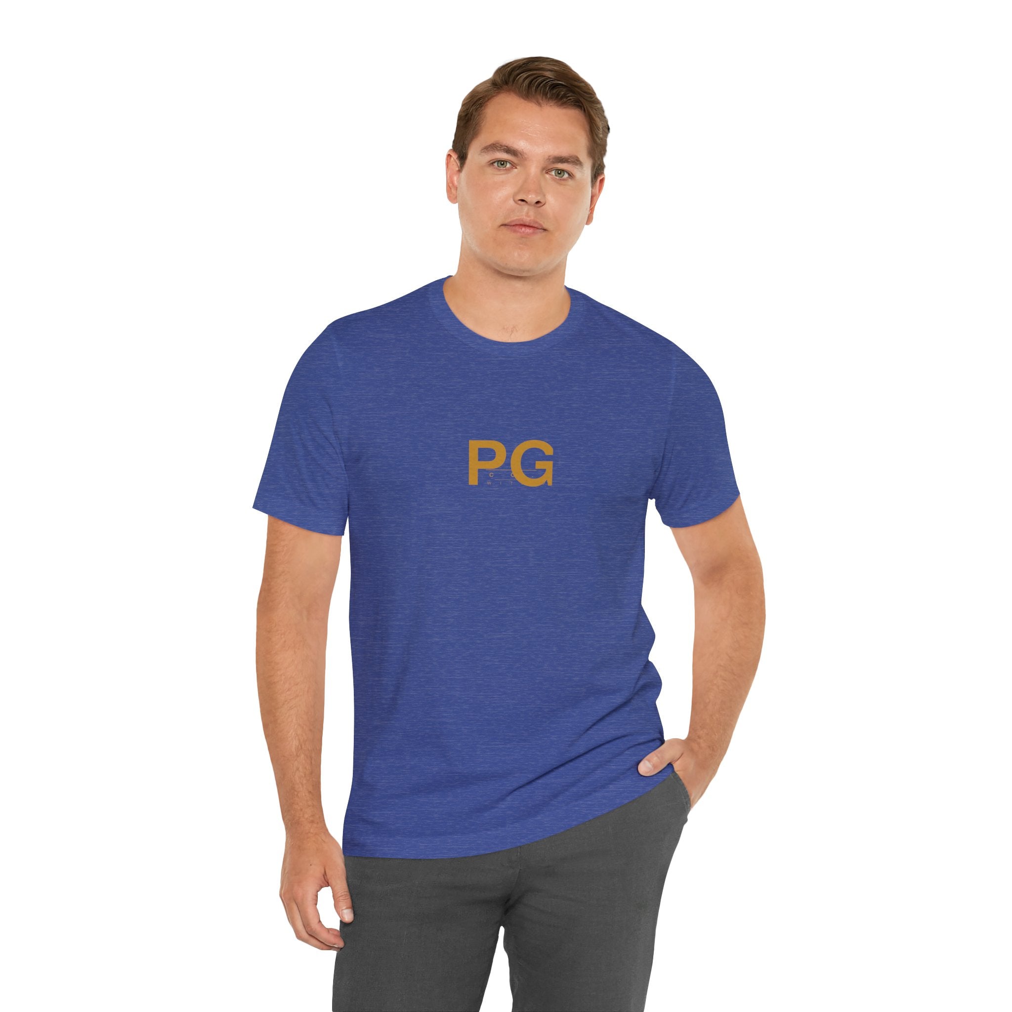 PG Minimalist White Tee — Gold Initials Casual T-Shirt