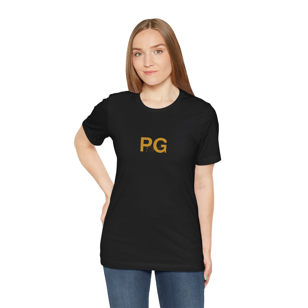 PG Minimalist White Tee — Gold Initials Casual T-Shirt