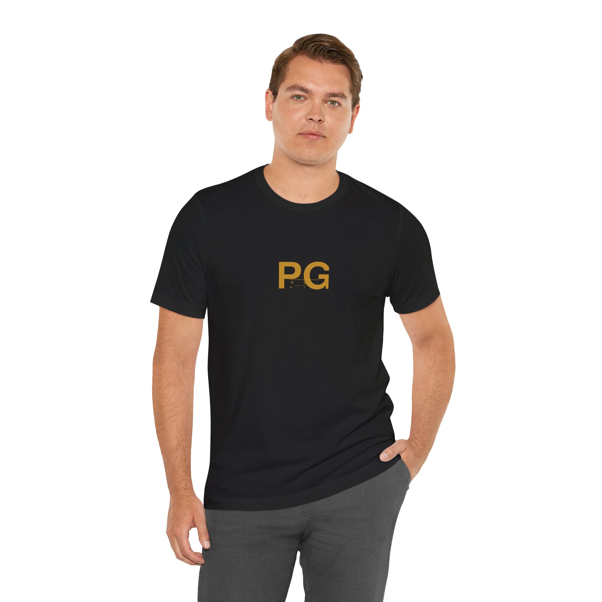 PG Minimalist White Tee — Gold Initials Casual T-Shirt