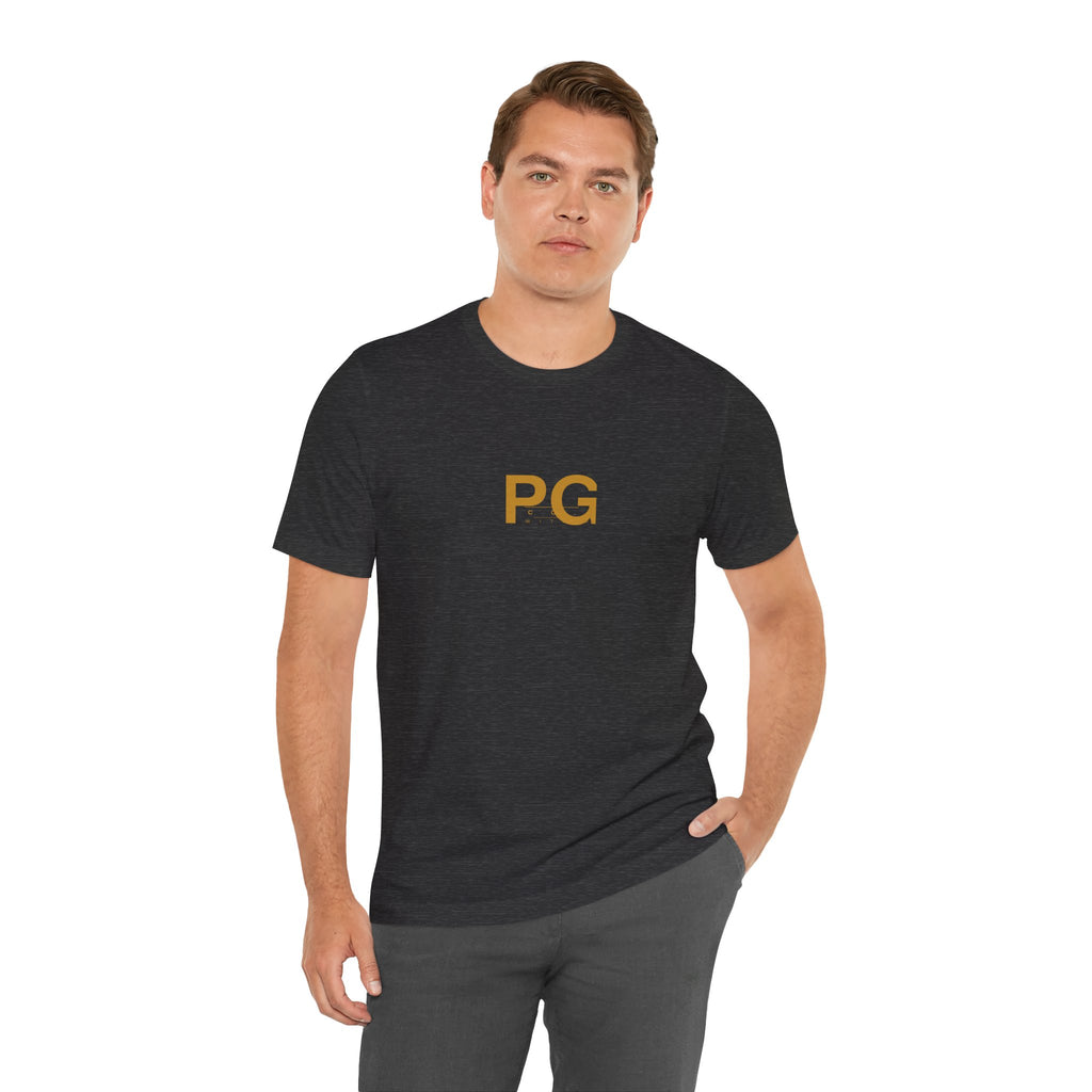 PG Minimalist White Tee — Gold Initials Casual T-Shirt