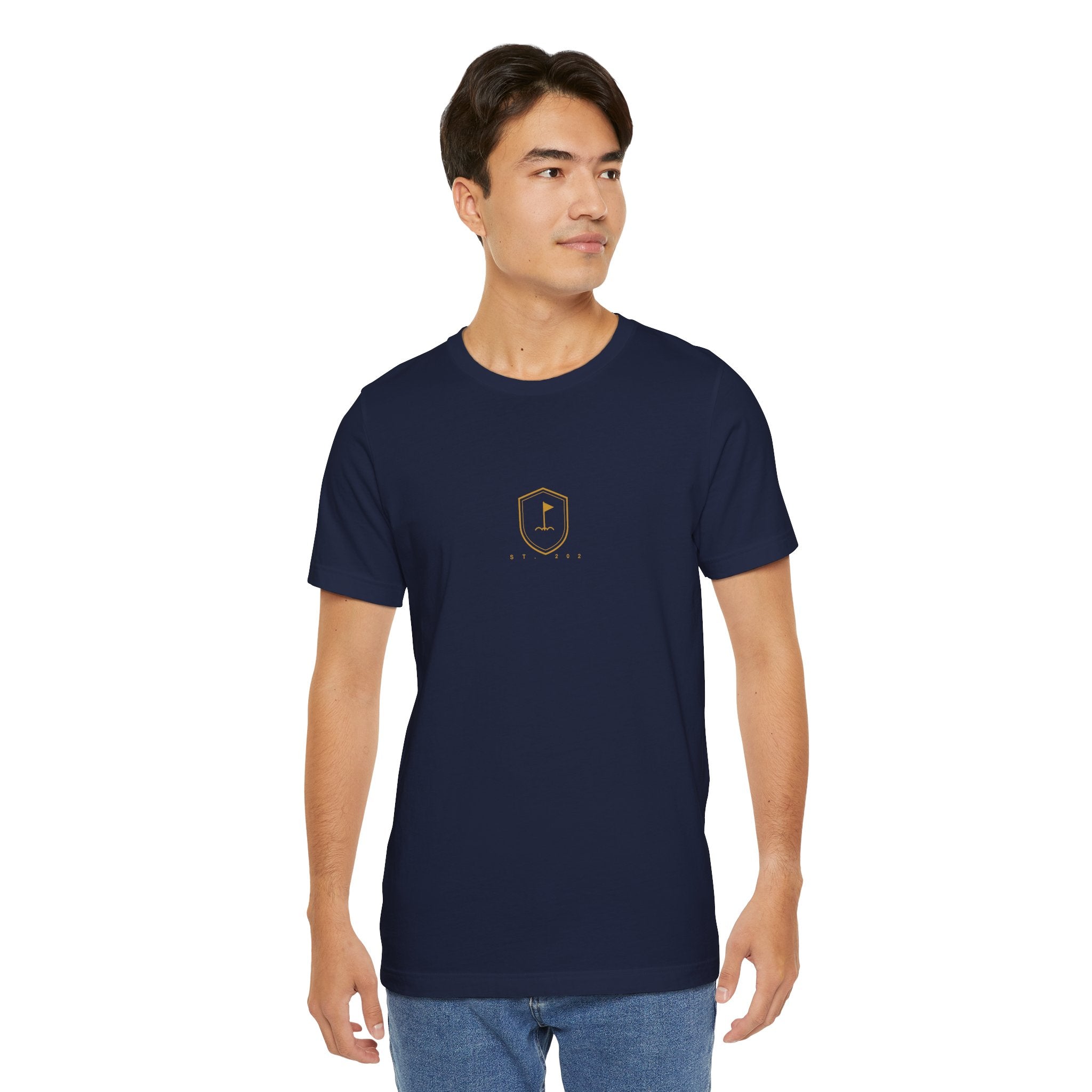 Minimalist Golf Flag T-Shirt — Small Hex Emblem Chest Tee