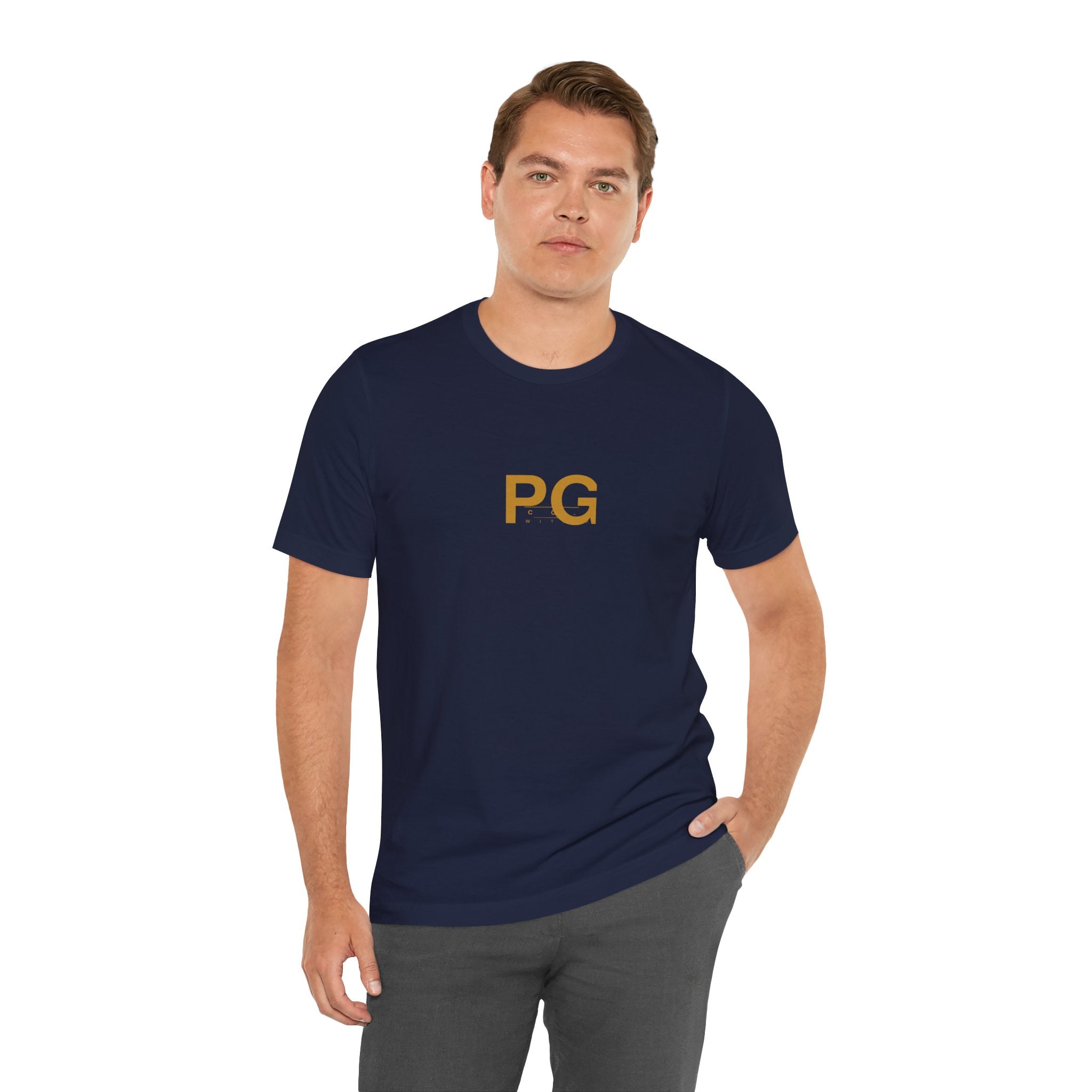PG Minimalist White Tee — Gold Initials Casual T-Shirt