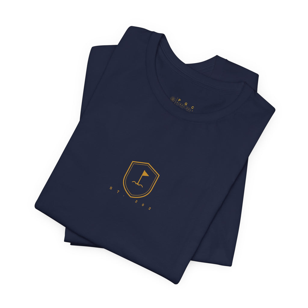 Minimalist Golf Flag T-Shirt — Small Hex Emblem Chest Tee
