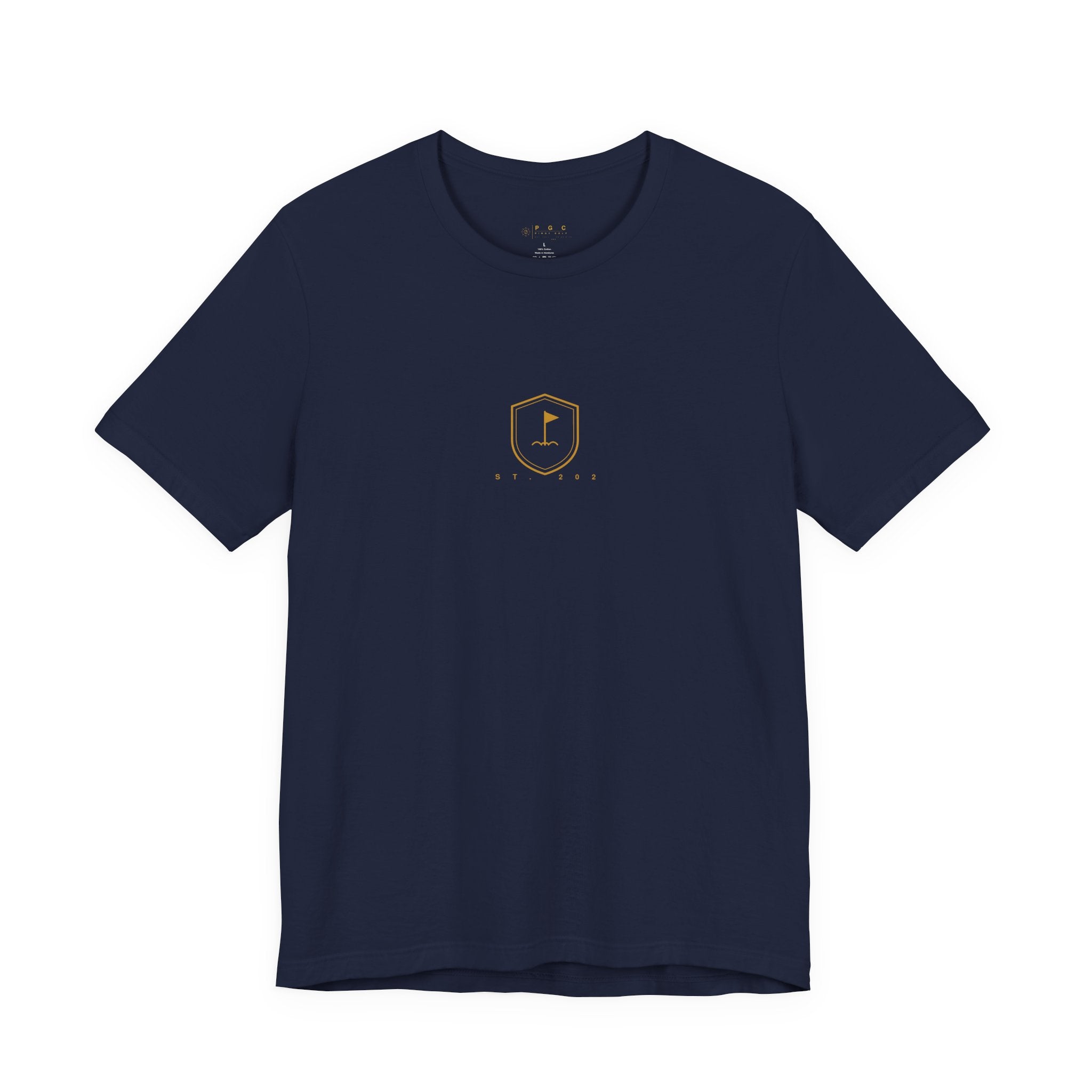 Minimalist Golf Flag T-Shirt — Small Hex Emblem Chest Tee