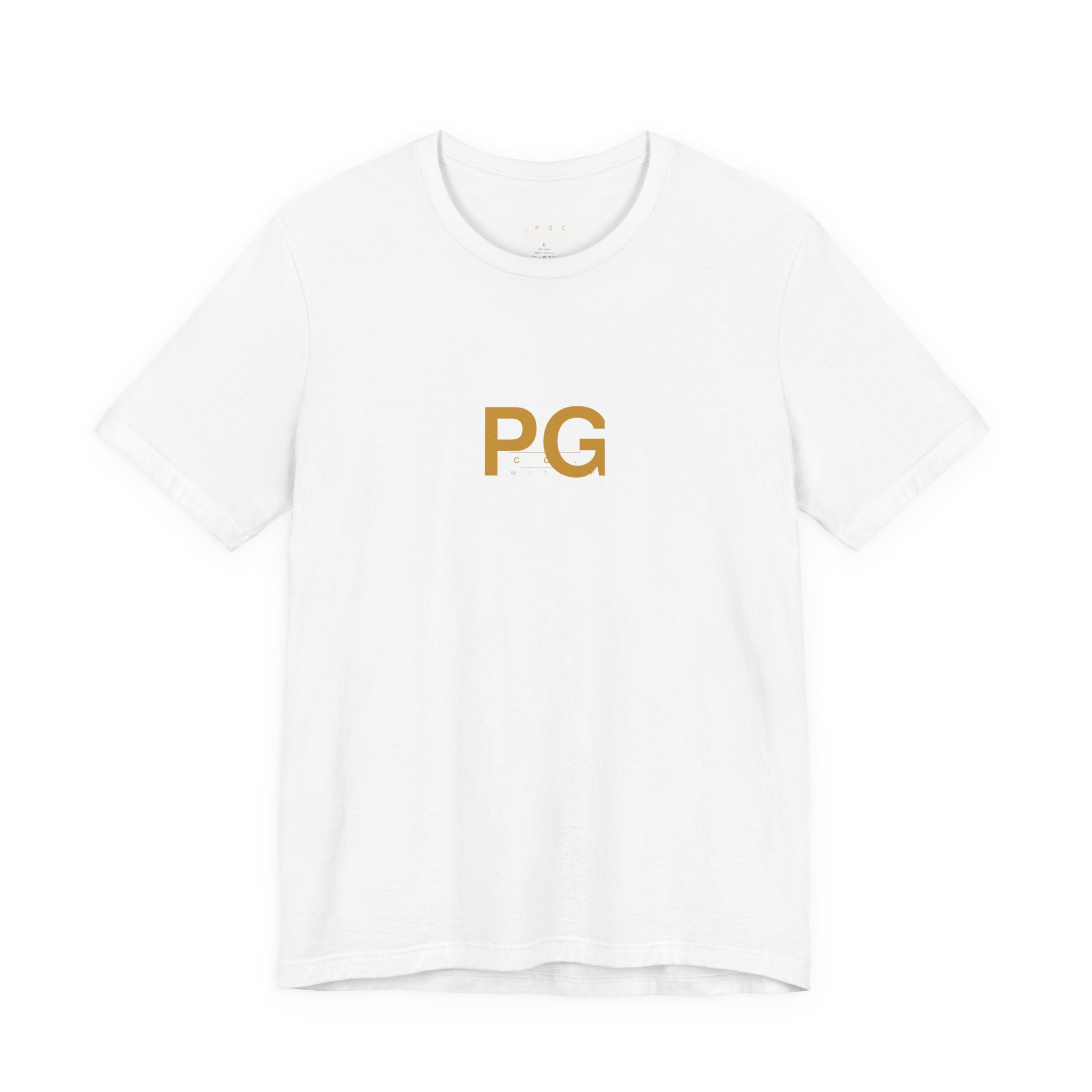 PG Minimalist White Tee — Gold Initials Casual T-Shirt