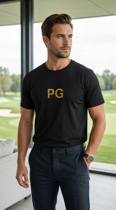 PG Minimalist White Tee — Gold Initials Casual T-Shirt