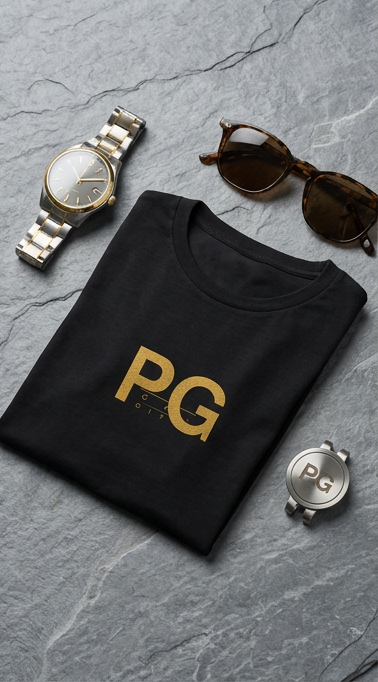 PG Minimalist White Tee — Gold Initials Casual T-Shirt