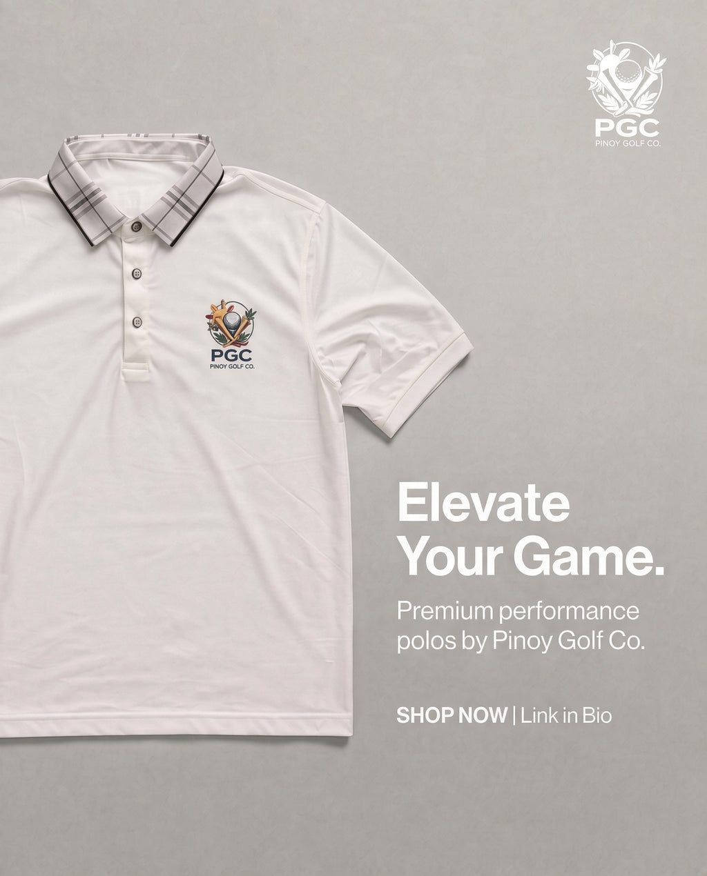 PGC Pinoy Golf Co. Performance Polo — White Plaid Collar