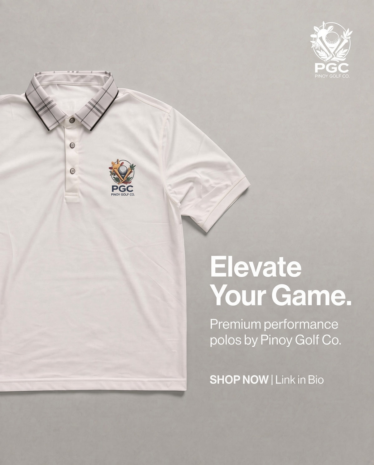 PGC Pinoy Golf Co. Performance Polo — White Plaid Collar